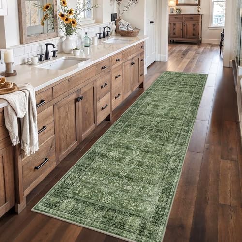 Zeeinx 3x10 Green Vintage Washable Runner Rugs - Image 3
