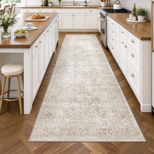 FMFUNCTEX 3x12 Hallway Runner Rug Washable Beige Neutral Vintage Distressed - Image 3