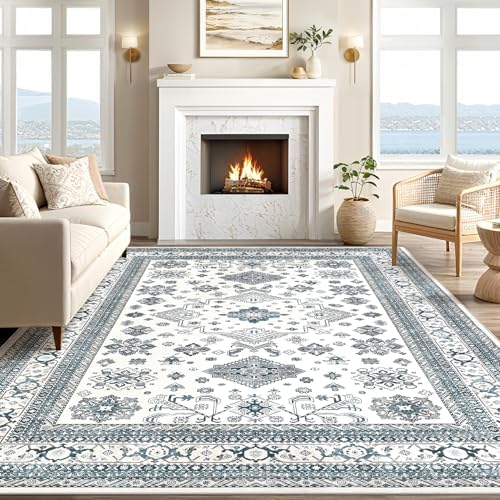 cotiled 8x10 Area Rug for Living Room, Traditional, Powder Blue - Image 5