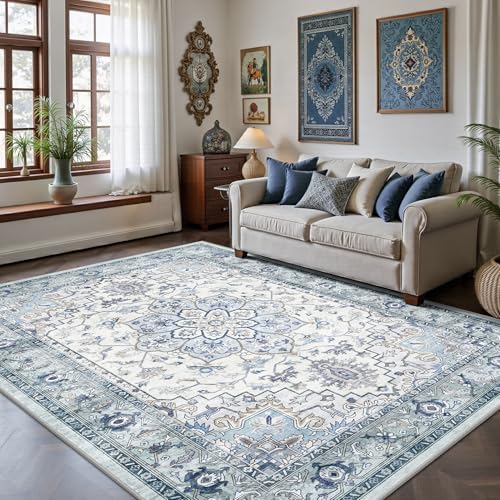 5x7 Area Rugs - Washable Rug Vintage Distress Boho Medallion Rugs by Yarooge
