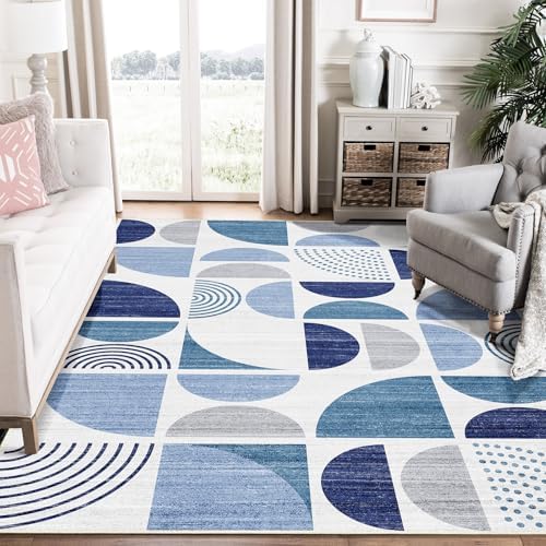 MUJOO Blue Rug Boho Washable, 6x9 Area Rugs Non Slip Modern Abstract Large by MUJOO