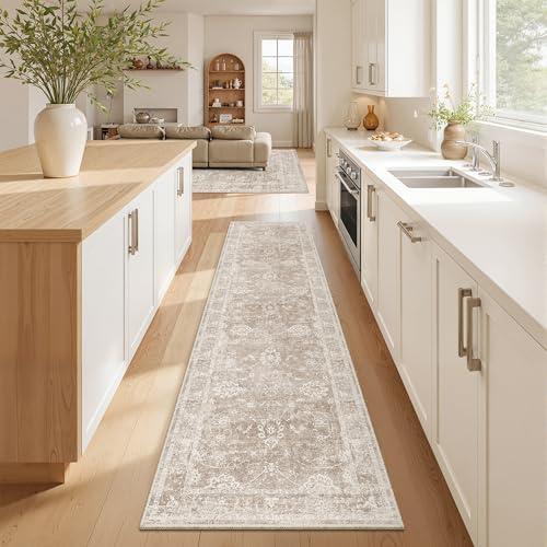 Madane Rug Runner for Hallway 2.5x8, Washable Kitchen Runner Rug Brown/Sand by Madane
