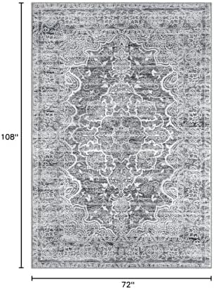 KUTA Living Room Rug 6x9 Grey Blue White Vintage Washable Large Area Rugs - Image 2