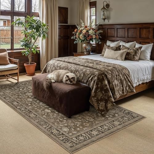 PureCozy Brown Area Rug 5x7 Vintage Floral Distressed - Image 2