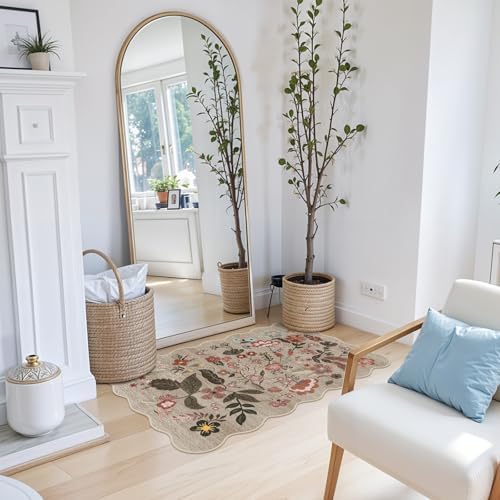 2x3 Small Area Rug for Entryway: Washable Soft Floral Scalloped Rug Brown - Image 7