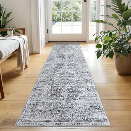 KUTA Vintage Washable Runner Rug 2x5 Runners Grey Blue White Kitchen Rug by KUTA