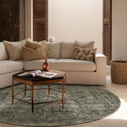 4x4 Round Bedroom Rug Washable: Living Room Rug Stain Resistant Non Slip Low - Image 3