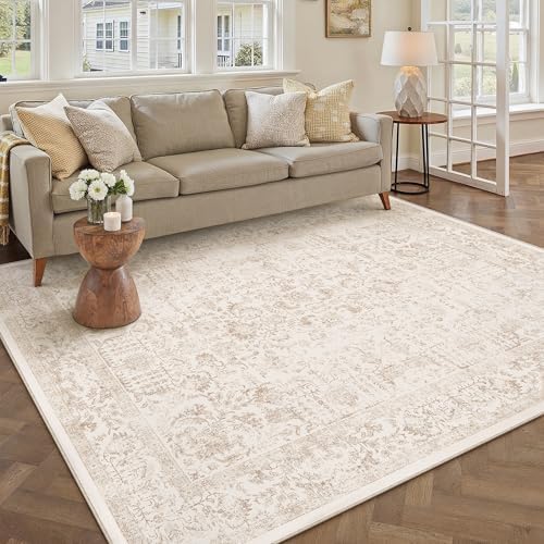 PureCozy Beige Area Rug 5x7 Vintage Floral by PureCozy