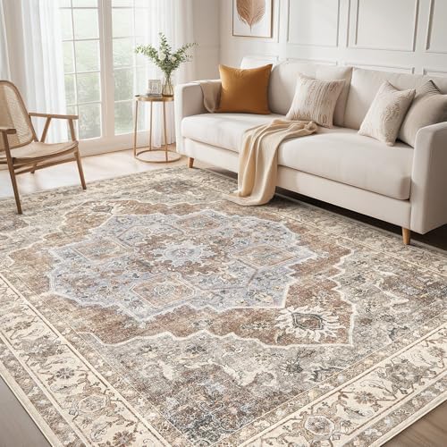 5x7 Washable Area Rug: Vintage Neutral Soft Non Slip Thin Large Floor Carpet by MICGEEK