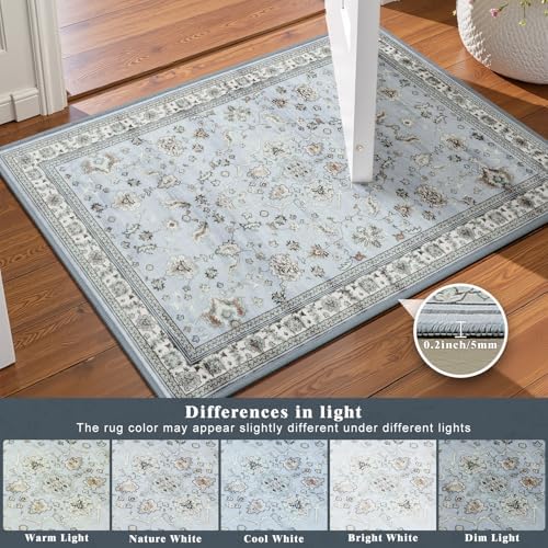 Light Blue Washable Boho Area Rug - Image 4