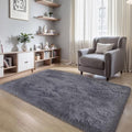 3x5 Thick Grey Fluffy Shag Rug for Bedroom, Plush Washable Carpet by KICHOWUA