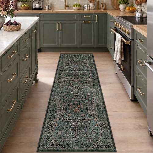 Dark Green 2x7 Long Washable Runner Rug Non Slip, Throw Rugs Runners - Image 3