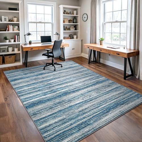 Chicrug 4x6 Blue Washable Striped Abstract Area Rug - Image 4