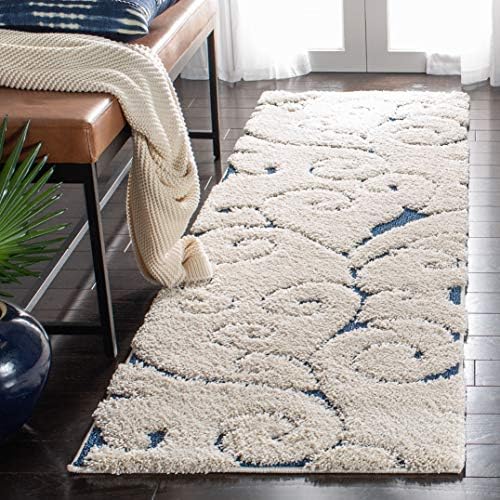 SAFAVIEH Florida Shag Runner Rug 2'3"x19', Soft Cream & Blue SG455-1165 by Unknown