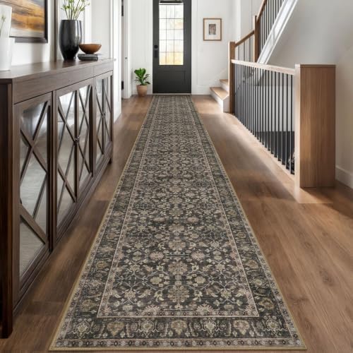 KUTA Vintage Washable Long Runner Rug 2.6x18 Brown Runners by KUTA