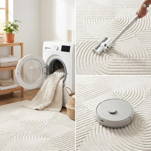 Washable Beige Solid Color 5x7 Area Rugs - Image 5