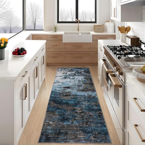 GarveeHome Washable Hallway Runner 2.5x10 Modern Kitchen Rug Blue Green - Image 2