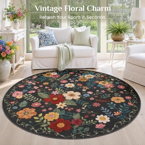 JOLLYVOGUE Floral Round Rug 8ft, Washable Rug - Image 2