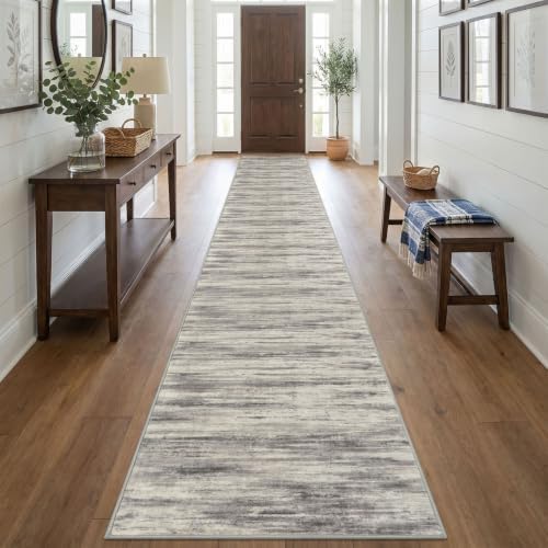KOZYFLY Modern Long Hallway Runner 2.6x20 Washable Rug Runner Grey Beige by KOZYFLY