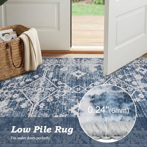 Vintage Blue Area Rugs 8x10, Washable Living Room Rug Non-Slip - Image 5