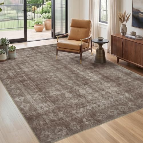 Washable Area Rug 5x7, Large Boho Living Room Rug, Dark Beige by TerradWafs