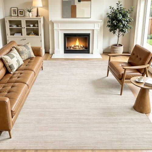 9x12 Area Rug Living Room Washable Rugs, Abstract Beige by JessibouAreaRug