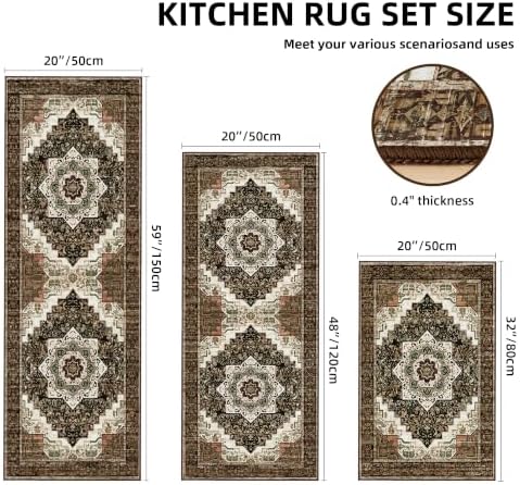 Kitchen Rugs Sets of 3 100% Non Slip Washable Kitchen Mats - Image 2