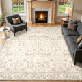 8x10 Area Rugs for Living Room, Washable Rug Beige Floral Print by TerradWafs