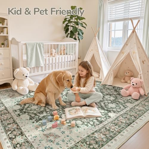 Lessymo 8x10 Area Rugs for Living Room, Large Washable Floral Carpet Brown - Image 4