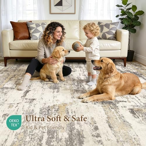 Area Rugs for Living Room: 4x6 Abstract Washable Rug Modern Neutral Large Soft - Image 5