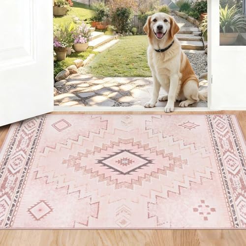 Yinhua Pink Rug 2x3 Non Slip, Western Washable Rug Low-Pile by yinhua