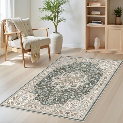 cotiled 3x5 Area Rug for Living Room, Traditional, Vintage Green by COTILED