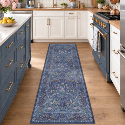 Dark Blue Washable 2x7 Runner Rug Non Slip by HazoHaus