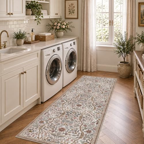 2’6″x 8’ Floral Runner Rug Non-Slip Washable Hallway Runner Rug - Image 4