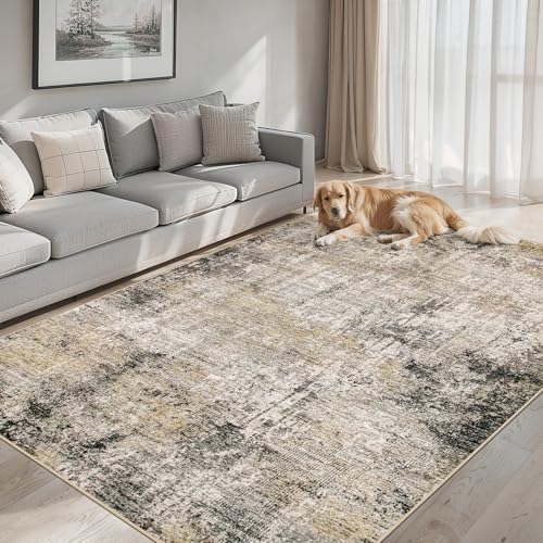 PLHXFR Area Rug Living Room: 4x6 Abstract Washable Carpet Brown Black by PLHXFRSoftAreaRugs