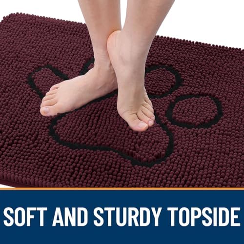 OLANLY Dog Door Mat for Muddy Paws 30x20, Paw Print Design Chenille Mud Mat - Image 4