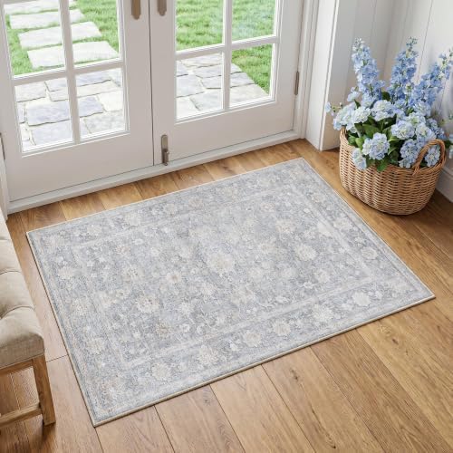 2x3 Blue Neutral Vintage Entryway Area Rug - Image 3