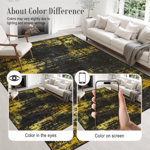 3x8 Washable Runner Rug：Modern Abstract Soft Carpet Black Gold - Image 6