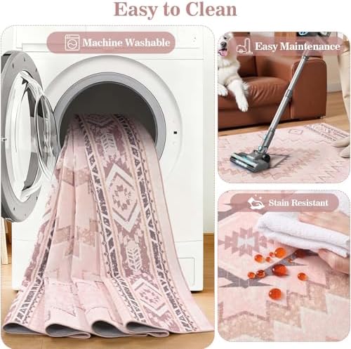 Yinhua Pink Rug 2x3 Non Slip, Western Washable Rug Low-Pile - Image 5