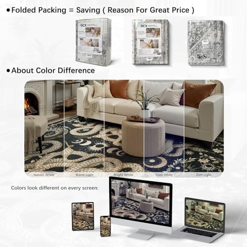 DCX 7x9 Snake Rug for Living Room: Gothic Washable Indoor Carpet Black - Image 5