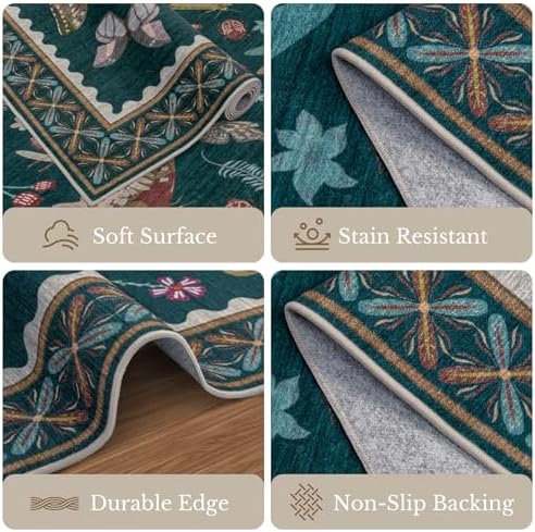 10x12 Area Rug Living Room: Soft Floral Washable Carpet Teal - Image 7