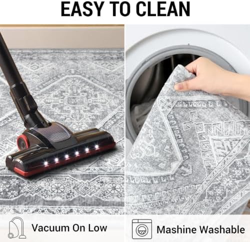 KUTA Oriental Washable Runner Rug 2x5 Runners Grey 5ft Kitchen Rugs - Image 6
