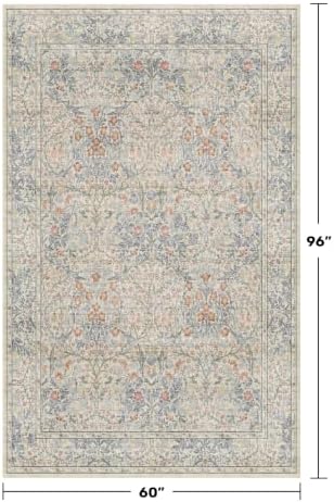 Washable Beige Blue 5x8 Area Rug - Image 2