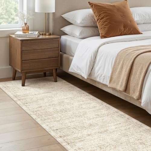 cotiled 2x8 Runner Rug Abstract Washable Non Slip Cartpet Beige Brown - Image 2