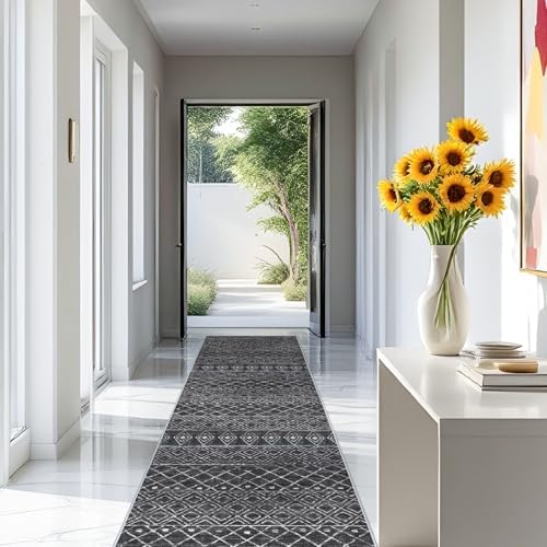 3x12 Runner Rug for Hallway: Long Kitchen Machine Washable Runner Black by BYYVOORugsforYourHome