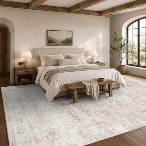 9x12 Washable Boho Area Rug, Ivory Farmhouse - Image 3