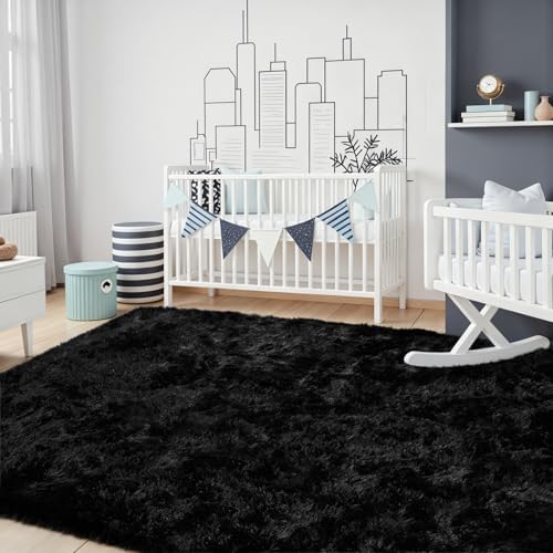 8x10 Black Fluffy Fuzzy Shag Area Rug - Image 3