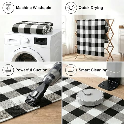MUBIN Fall Decor Cotton Buffalo Plaid Rug, Washable Doormat Foldable Area Rug - Image 6