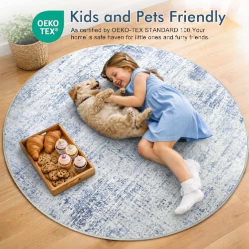 4ft Round Abstract Washable Area Rug - Image 5