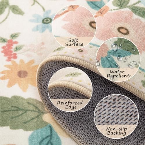 RELEANY Floral Washable 8x10 Area Rugs Beige/White/Orange - Image 3